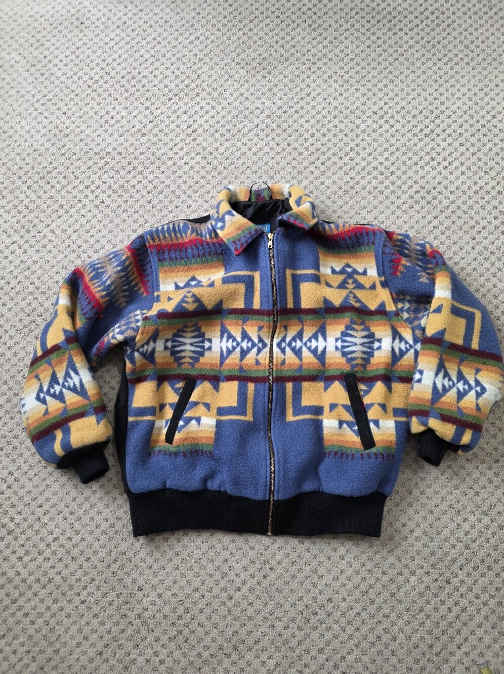 Men's Blue & Yellow Geometric Zip-Front Bomber Jacket